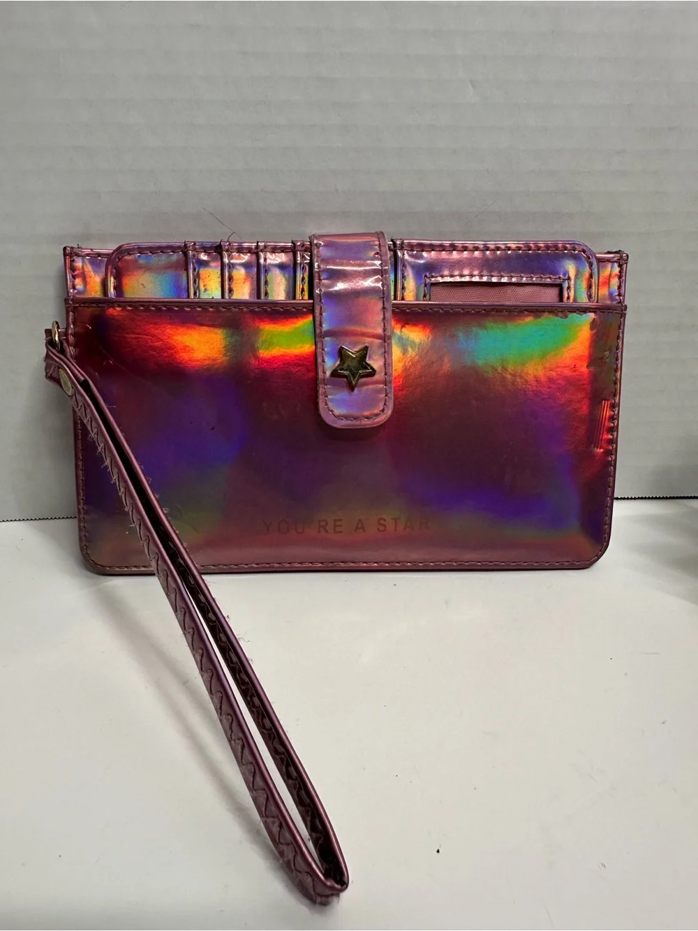 Iridescent Pink Star Wristlet Wallet